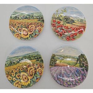 Set Of 4 Roselli Italian Ceramic Plates With Vibrant Floral Scenic Designs
